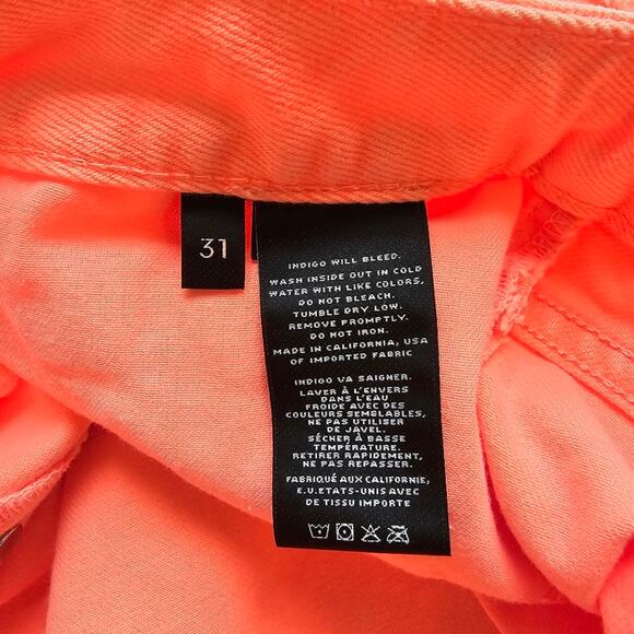 A J Brand Flamingo Neon Orange Pink Joanie Boy Fit Denim Shorts NWT Size 31 Fray - Picture 9 of 12
